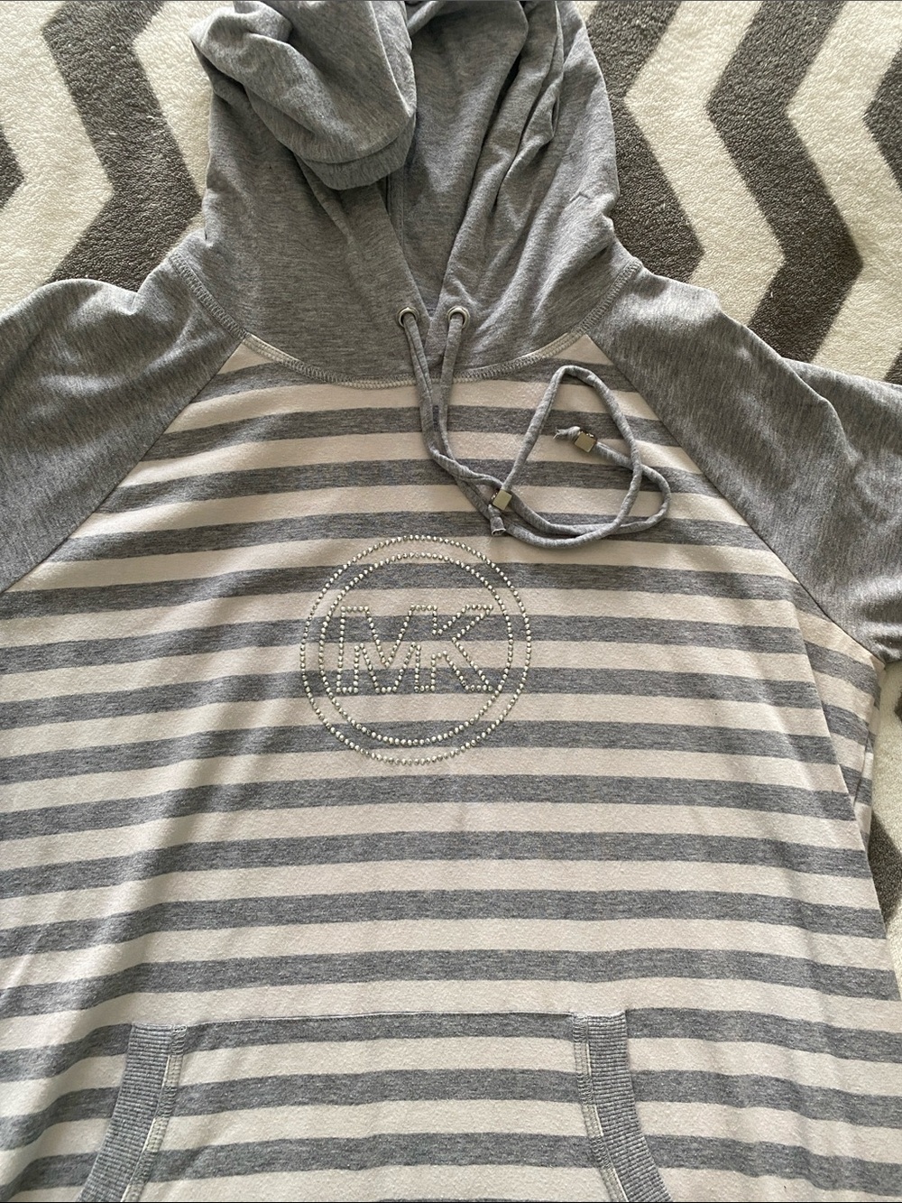 Michael Kors Gray and Light Gray Striped Zip-Up Hoodie Sweater